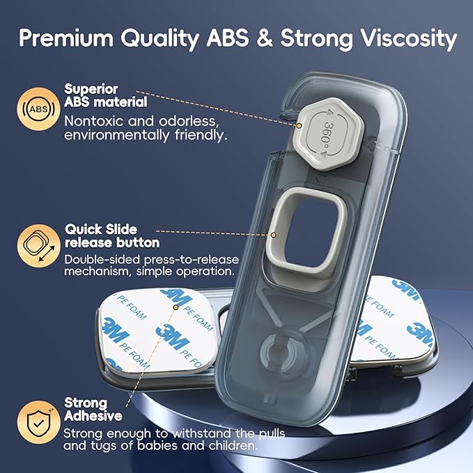 5-Pack Fridge Locks, Child Proof Refrigerator/Freezer Door Lock, Child Safety Cabinet Lock with Adhesive Pads -Freezer Latch to Keep Door Closed for Latches,Drawer,Closets,Oven (Clear-Blue)