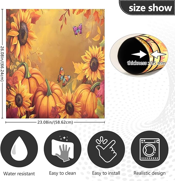 Thanksgiving Pumpkin Dishwasher Magnet Cover Panel,Sunflower Fall Magnetic Dishwasher Covers Refrigerator Sticker Decal Thanksgiving Decorative Washing Machine Cover for Home Kitchen,23x26in