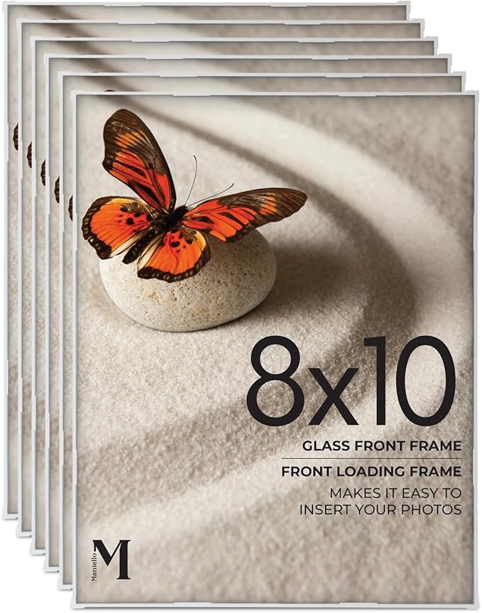 MANTELLO ESSENTIALS 8 x 10 Photo Frame Set, 8 x 10 White Picture Frames, Front Loading Picture Frames 8x10, Set of 6