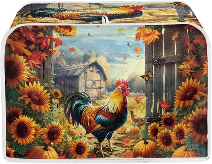 UNICEU Sunflower Rooster Print Toaster Dust Cover Protector Compatible with 4 Slice Heat-Resistant Dust Protection Anti-scratch Home Kitchen Decor