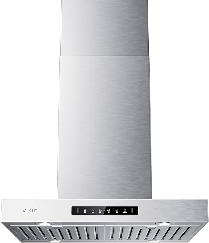 30 Inch Island Range Hood, 980 CFM Stainless Steel Ducted Island Mount Range Hood, Ceiling Mount Kitchen Vent Hood with Dual-Sided Touch/Gesture Control, Convertible Ducted/Ductless, 3-Speed Fan