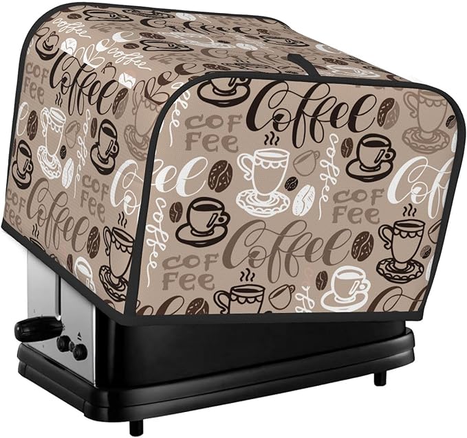 Brown Coffee Pattern 4 Slice Toaster Cover, Waterproof Toaster Dust Cover Bread Maker Protective Cover For Small Kitchen Appliance Dining Room Table Home Decor Gifts