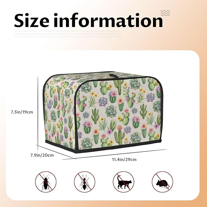 2 Slice Toaster Cover with Pocket, Dust & Fingerprint Protection, Machine Washable Polyester Appliance Cover Wilder California Prickly Pear Cactus Flowers Floral