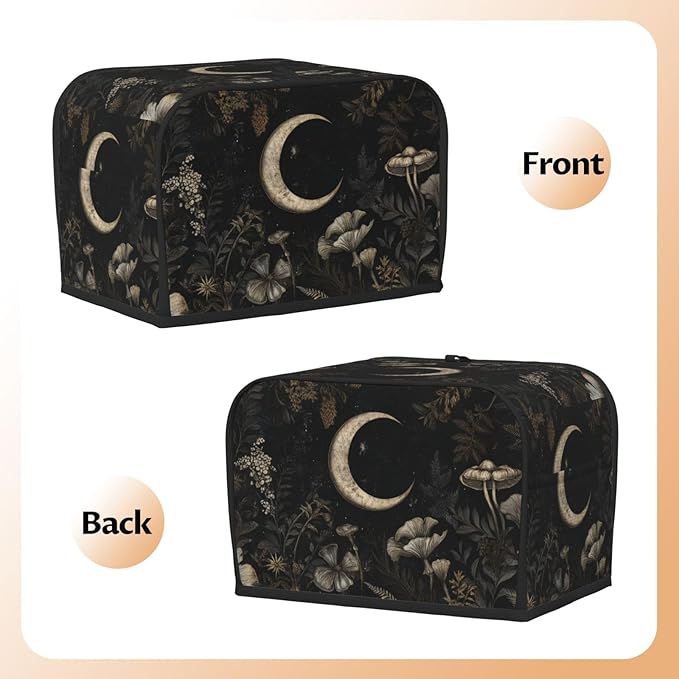 2 Slice Toaster Cover for Kitchen Vintage Botanical Moon Waterproof and Dustproof Toaster Dust Cover with Side Pockets Decorative Universal Cover for Wide Slot Toasters and Small Appliances
