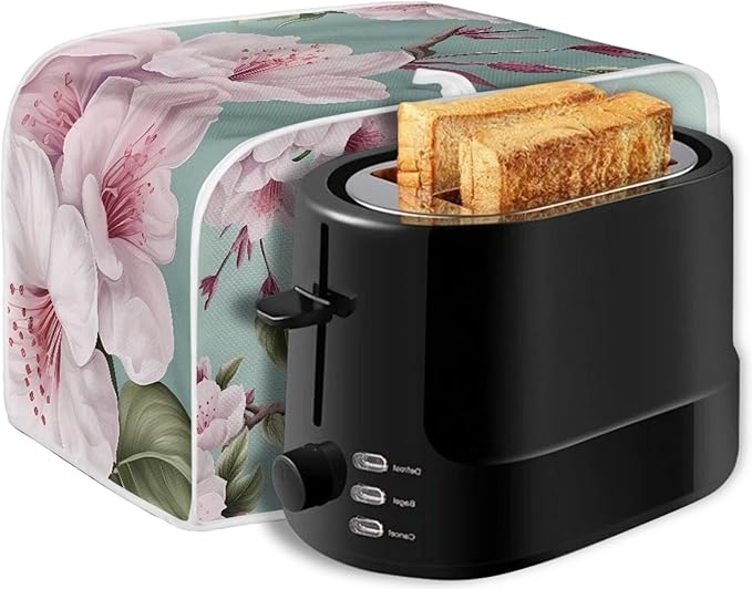 Hummingbird Peach Blossom Print 2 Slice Toaster Cover Dustproof Fingerprint Protectors for Kitchen Small Appliance Kitchen Home Decor