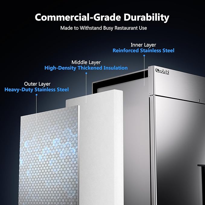 Coolski 82 Inch Commercial Refrigerator 3 Doors, Reach-In Refrigerator Fridge for Restaurants Stores Garages, 72 Cu.Ft. Large Capacity Auto Defrost Fan Cooling, ETL NSF Approved