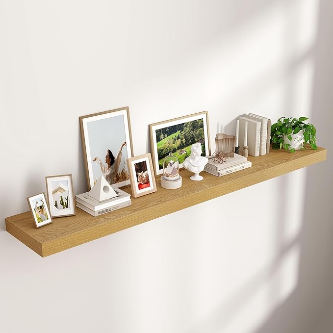 Floating Shelves for Wall 72"W x 11.6"D x 2"H, Long Engineered Wood Wall Shelves with Invisible Brackets for Living Room Bedroom Bathroom Office Kitchen Decor and Storage, Oak Finish, Set of 1