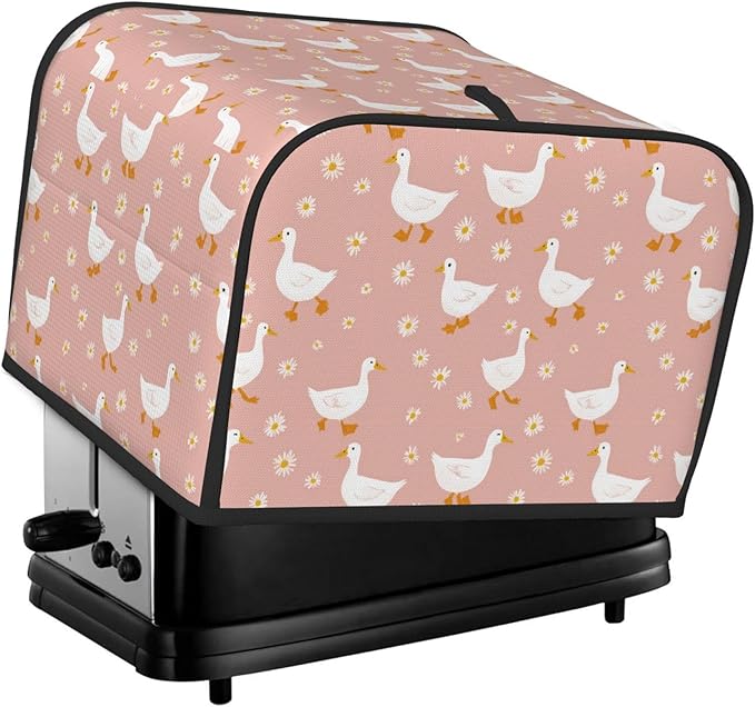 4 Slice Toaster Cover for Kitchen Goose Pattern Daisy Flower Waterproof and Dustproof Toaster Dust Cover with Side Pockets Decorative Universal Cover for Wide Slot Toasters and Small Appliances