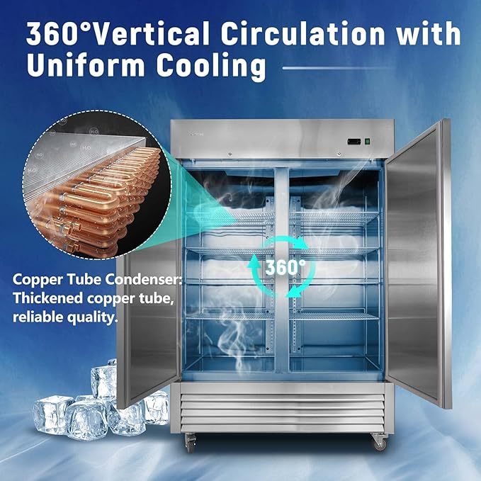 JINSONG 54" Commercial Refrigerator with 2 Solid Door, 49 cu.ft Stainless Steel Reach-in Refrigerator, commercial fridge for Restaurant, Bar, Shop, Residential