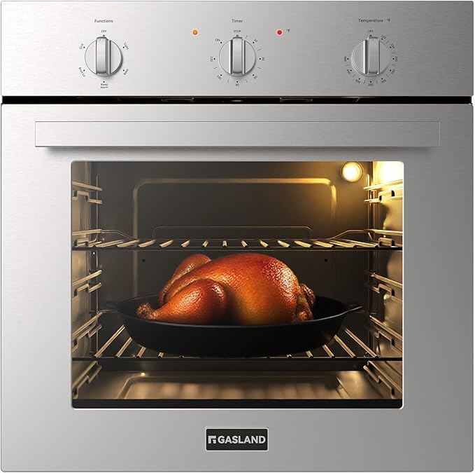 24 Inch Electric Wall Oven, GASLAND Built-in Oven with 2.79 Cu.ft Capacity, 5 Working Functions, Ergonomic knob, Removable 3-Layer Glass Door, 2200W Stainless Steel Single Wall Oven, ETL Certified