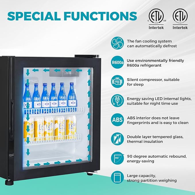 1.3cu.ft Commercial Refrigerators Beverage Fridge with LED Light Display Upright Merchandiser, Drink Cooler with 1 Adjustable Shelves Black ETL Approved