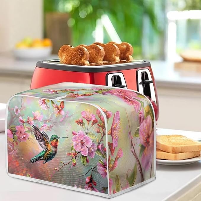 Hummingbird Flower Print Toaster Cover 4 Slice Dustproof Fingerprint Protectors for Kitchen Small Appliance Kitchen Home Decor