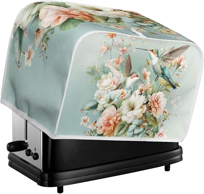 Hummingbird Flower Print 2 Slice Toaster Cover Appliance Dust-proof Bread Maker Cover Kitchen Accessories Decor