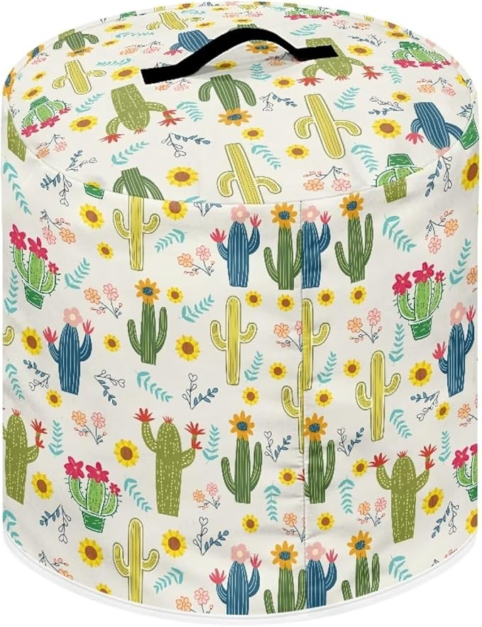 Pressure Cooker Cover with Storage Pocket Compatible with 3 Quart Instant Pot,Cartoon Cactus Print Rice Cooker Air Fryer Accessories, Waterproof Kitchen Appliances Dust Cover