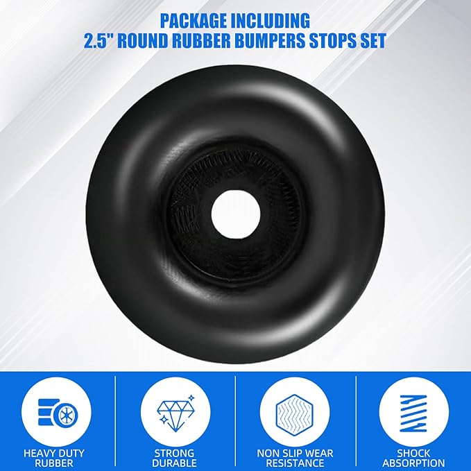 2.5" Round Rubber Trailer Bumpers Compatible with Truck Ramp Door Cargo Hatch Generators, Pressure Washers, Air Compressors, Pumps Rubber Bump Stops - 4-pack (with screw kit and reflective stickers)
