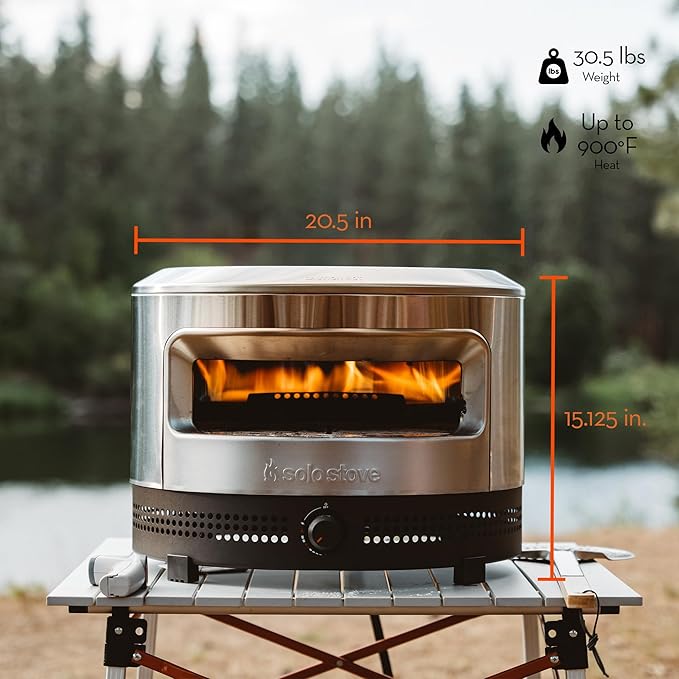 Solo Stove Pi Prime Pizza Oven Outdoor - Gas Pizza Oven Propane - Portable with Cordierite Stone Cooking Surface - Demi-Dome Design - Wide-Mouthed Opening - Stainless Steel