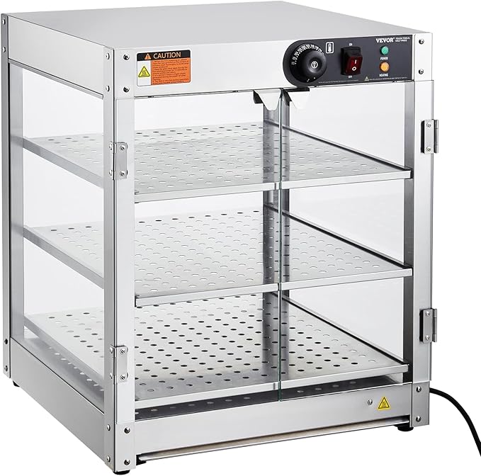 VEVOR 3-Tier Commercial Food Warmer Display, 800W Food Display Warmer with Light to Enhance Food Display, 86℉~185℉ Temperature Control, 90L Large Capacity for Hamburger, Pizza, Bread, Fried Chicken