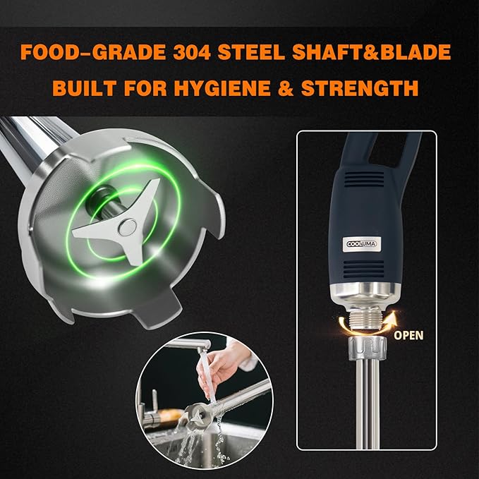 X-Heavy Huty 750W Commercial Immersion Blender, 22 Inch Removable Shaft, 8,000-19,000 RPM Variable Speed, 64 Gallons Hand Mixer, Secure Dual Button Start.