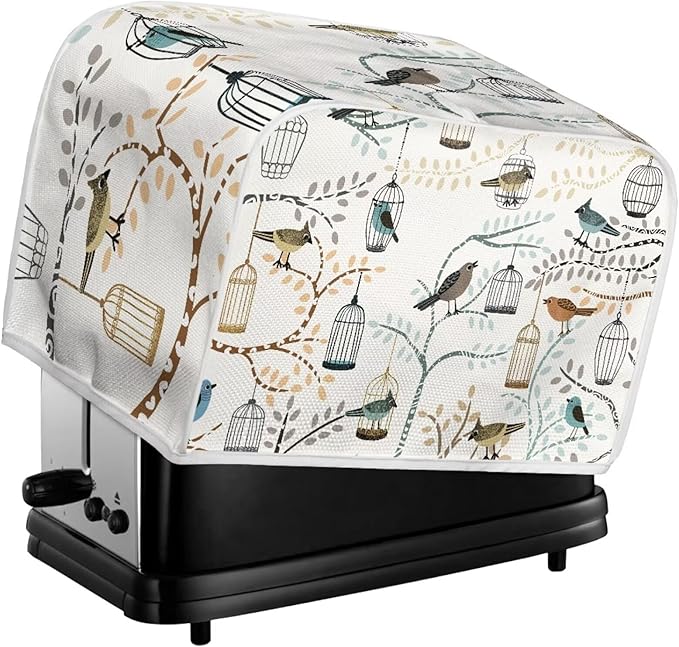 UNICEU Bird Print Toaster Cover 4 Slice Dustproof Bakeware Protector Small Kitchen Appliance Dust Covers Protection
