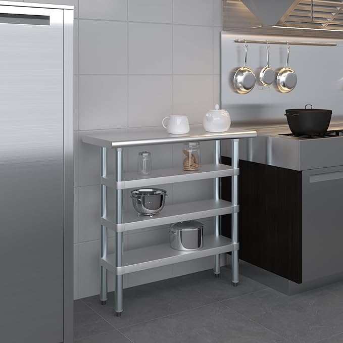 14 in. x 36 in. Stainless Steel Work Table with Three Bottom Shelves | NSF Kitchen Prep Table | Utitly Metal Table