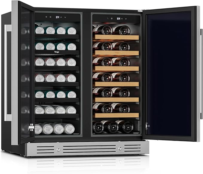 Yeego 30 Inch Wine and Beverage Cooler - 34-65°F, Holds 80 Cans & 33 Bottles Adjustable Shelves Beverage Fridge, Stainless Steel Door with Lock for Built-in in Kitchen, Patio, Bar & Outdoor Use