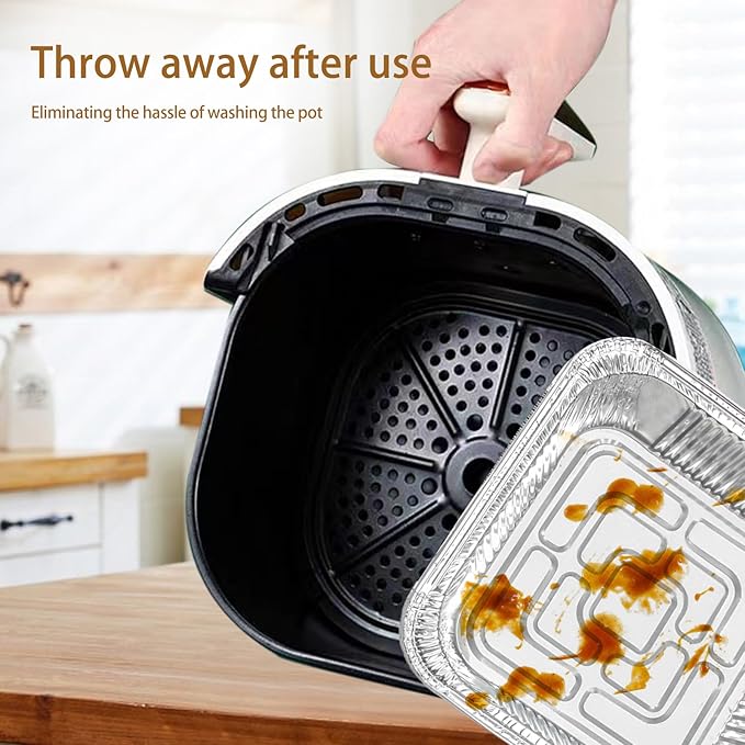 Non-Stick Disposable Air Fryer Aluminum Foil Liners Square 50PCS, Oil-Proof Aluminum Foil Tin Box Also for Steamer Basket Instant Pot Oven & Grill (9 * 9 Inch-Square)