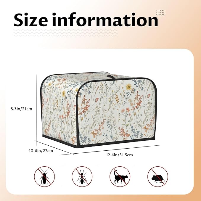 4 Slice Toaster Cover for Kitchen Wildflower Flower Botanical Spring Waterproof Dustproof Toaster Dust Cover with Side Pockets Decorative Universal Cover for Wide Slot Toasters Small Appliances