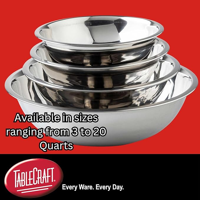 TableCraft 824 Stainless Steel Mixing Bowl, 3 Qt, Lightweight and Durable, Professional Grade for Baking and Prep, Ideal for Kitchens or Bakeries, 10" x 10" x 3", Silver