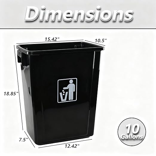 10 Gallon Open Top Trash Can, Compact Recycling Bin, Waste Basket for Under Counter/Kitchen/Office/Bathroom/Workplace/Dormitory, Black (Pack of 4)