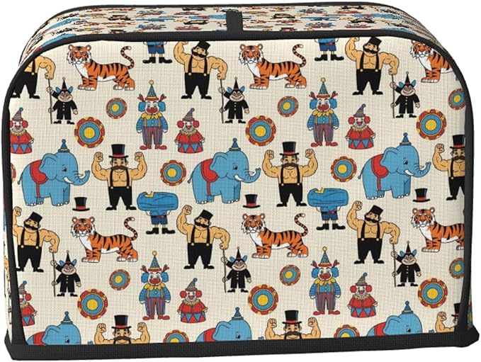 2 Slice Toaster Dust Cover, Circus Elephant Clown Foldable & Portable with Pocket, Dust & Fingerprint Protection Kitchen Cover