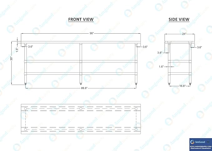AmGood Stainless Steel Work Table with 2 Shelves | NSF | Metal Utility Table (96" Long x 24" Deep)