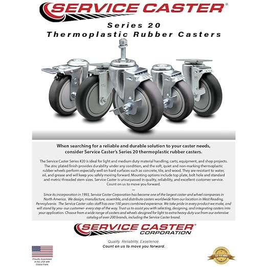 Service Caster Brand Replacement Caster for Uline Caster H-5538SWB - Swivel Top Plate Caster with 5 Inch Thermoplastic Rubber Wheel and Top Lock Brake - Fits Carts, Dollies and Poly Box Trucks H-4287