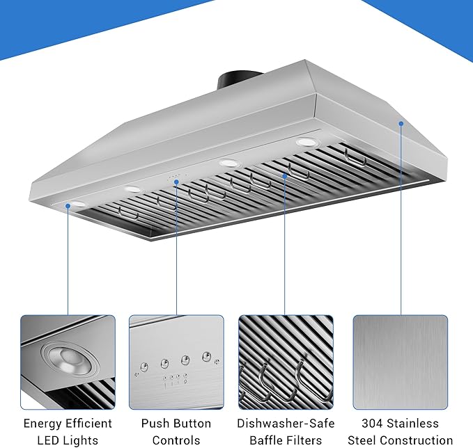 CT Copper Tailor Built-in Range Hood Insert Vent 42 Inch, 1150 CFM, with 4-Speed Fan, LED Light, Dishwasher-safe Baffle Filter, Stainless Steel