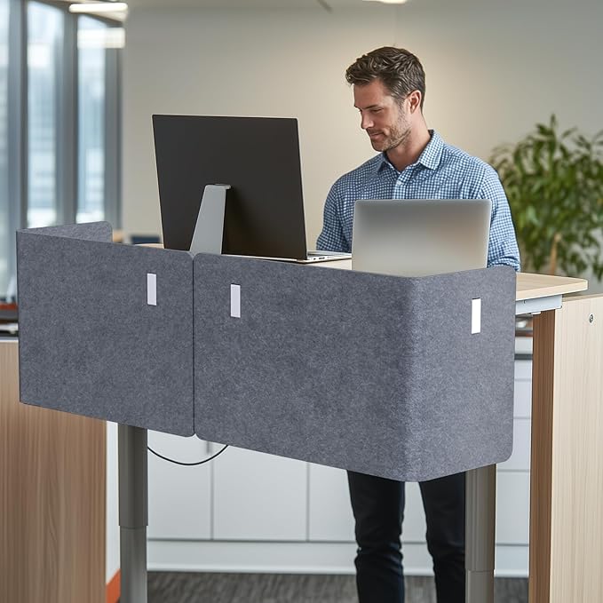 Desk Privacy Panel,2PCS L-Shaped Clamp-On Office Desk Divider,2-in-1 Adjustable Acoustic Desktop Partition Or Under Desk Modesty Screen,for Office,Home,Felt (Grey, 39.4" x 15.7")