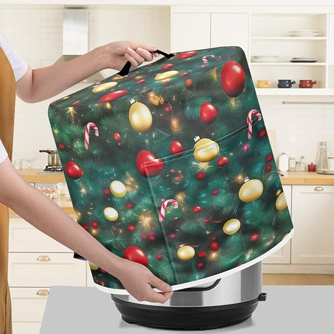 Christmas Green Dust Cover Instant Pot and Extra Accessories Dust Proof Easy to Clean Pressure Cooker Cover Electric Appliance Cover Air Fryer Accessories with Storage Pocket Size S