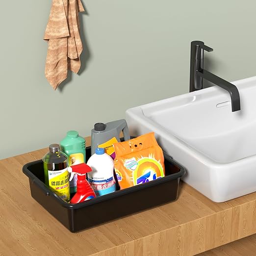 8 L Small Plastic Bus Tubs Restaurant, Food Service Bus Tub, Black, 5 Packs