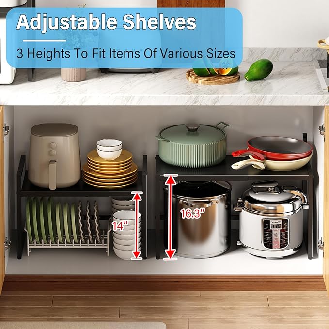 Expandable 110 LBS Heavy Duty Storage Shelves,Metal Shelving Unit for Pots Pans Microwave Small Appliance,Adjustable Storage Rack Shelf Organizer For Kitchen Garage Warehouse Cabinet Closet Pantry