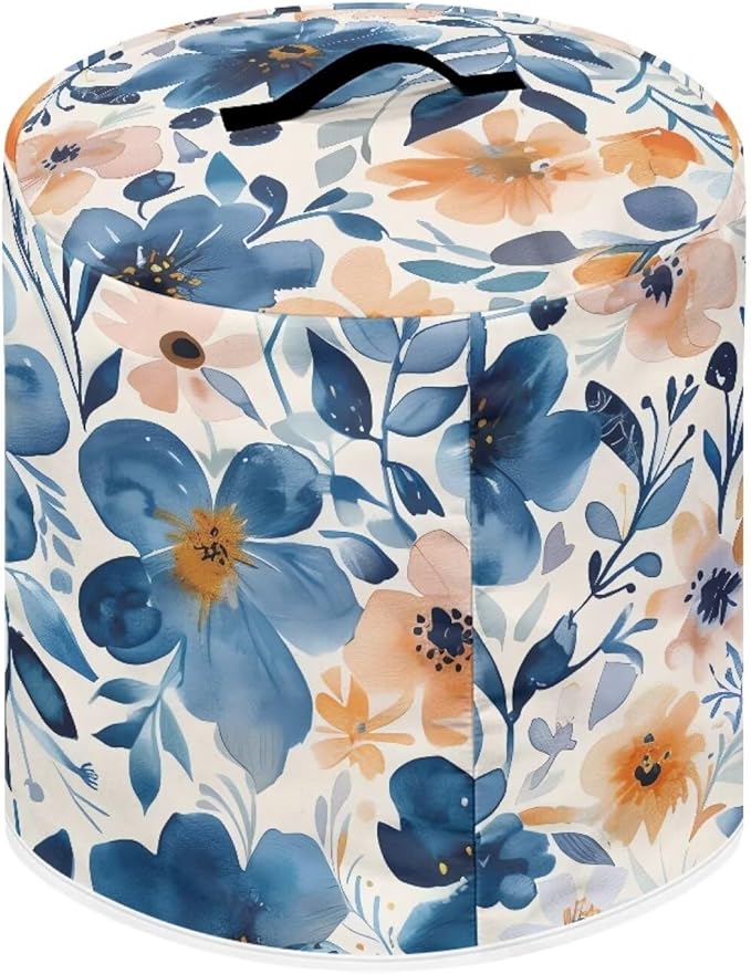 TODIYADDU Ink Blue Flower Pressure Cooker Cover with Pocket Graphic Painting Air Fryer Cover Dust Cover Insulated Kitchen Appliance Cover Protector for Pressure Cooker Accessories