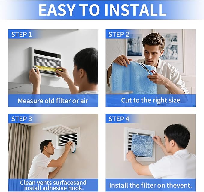Air Vent Filters, 10"x120" Cut to Fit Air Filter Material,MERV 8 Reusable 3-Layer Air Vent Filter for Home Floor, Grilles, Ceiling, HVAC Furnace Vents, With Adhesive Tape
