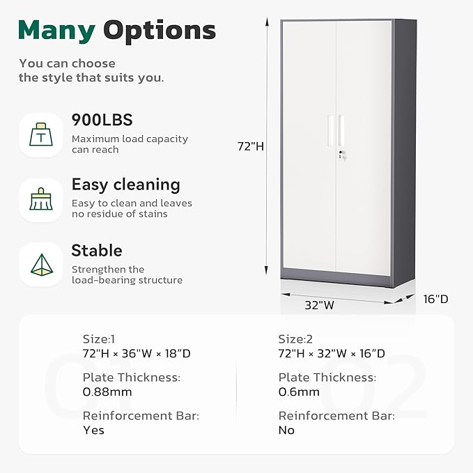 Greenvelly Metal Storage Cabinet with 2 Doors and 4 Adjustable Shelves, 72”H Metal Cabinet Lockable Storage Cabinet,Tall Locking File Cabinet for Office,Home, Garage, Gym, School