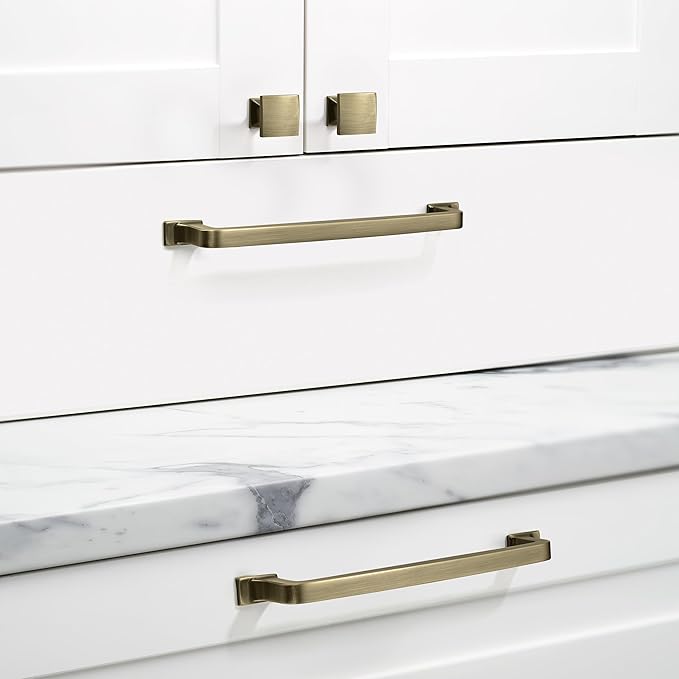 Khtumeware 6 Pack 6-1/4 Inch Cabinet Handles - Brushed Antique Brass Pulls & Drawer Handles