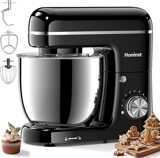 Stand Mixer, 3-In-1 8-Speed 660W 6.5QT Tilt-Head Food Electric Mixers with Bowl, Dough Hook, Whisk and Beater, Kitchen Mixer for Baking, Cake and Most Home Cooks, Black