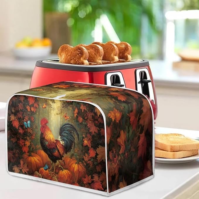 UNICEU Fall Toaster Cover 2 Slience Rooster Pumpkin Butterfly Print Fingerprint Protection for Bread Maker Kitchen Small Appliance Protection Home Decor