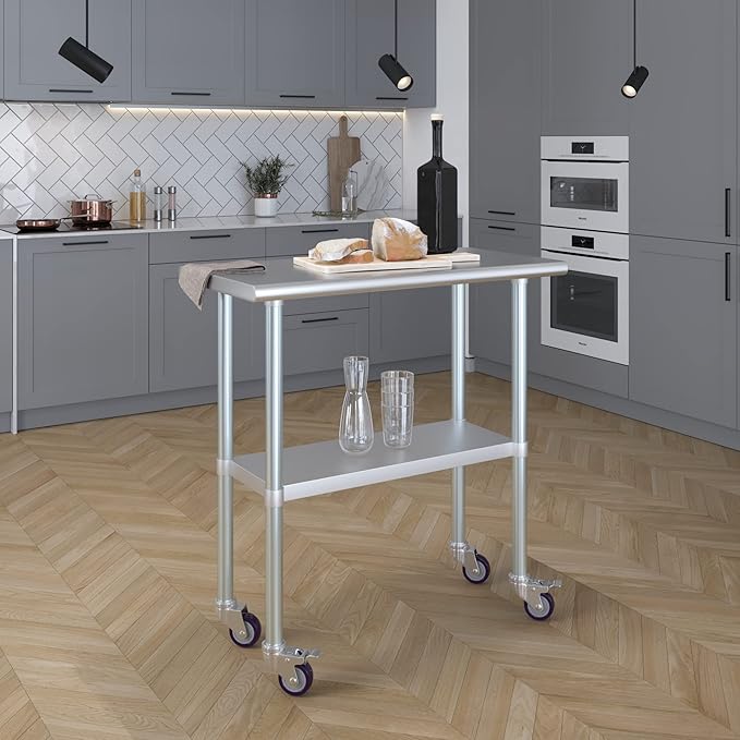 AmGood 36" Long x 18" Deep Stainless Steel Table with Casters