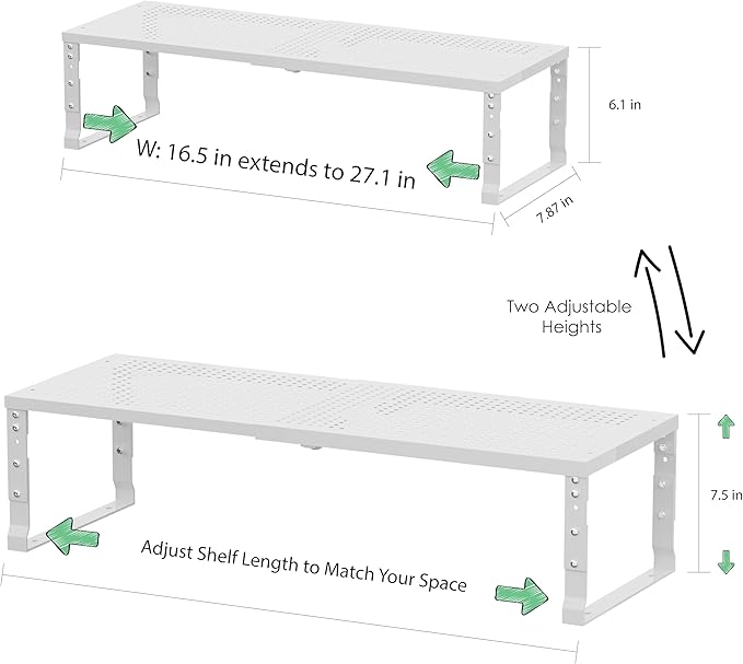 Flat Top Storage Rack - Expandable Countertop Space Saver, Heavy-Duty Steel Construction, Powder Coated Finish for Kitchens, Bathrooms, Workshops or Offices