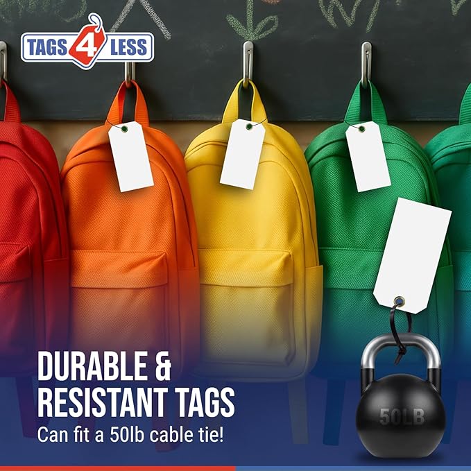 Tags 4 Less 15 Mil Waterproof Plastic Tags, Pack of 100 – 3” x 6” Heavy Duty Plastic Tags for Labeling, Outdoor Tagging, Equipment Labeling, Luggage, Valves & More (White)