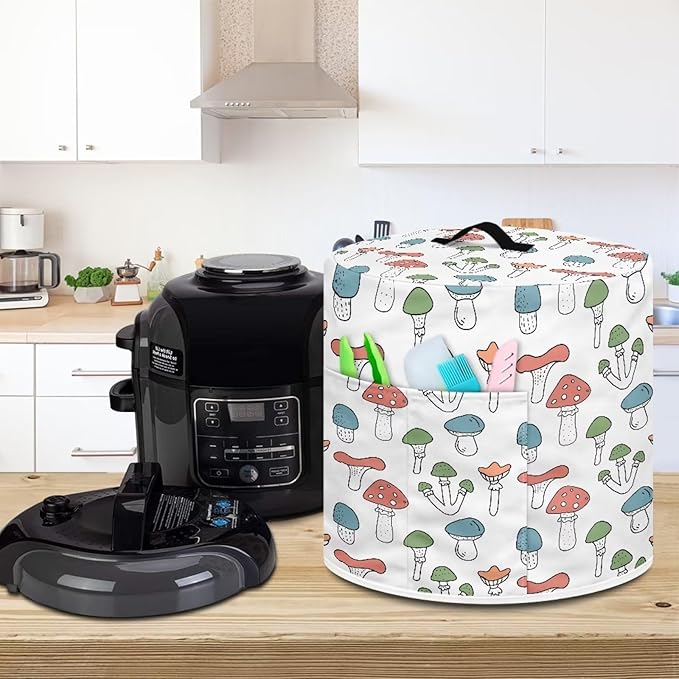 Cute Mushroom Print Pressure Cooker Cover 6 Quart Air Fryer Cover Kitchen Appliance Dust Cover Cover with Pockets for Electric Pressure Cooker Rice Cooker Steamer,White