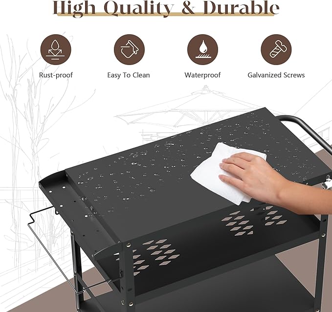 TOLEAD Outdoor Grill Cart, Grill Tables for Outside, Outdoor Pizza Oven Table, Outdoor Table for Grill, Pizza Oven Stand for Pizza Oven, Outside, Griddle, Patio (NO Hook)