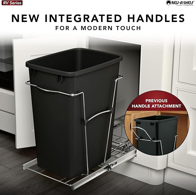 Rev-A-Shelf RV-18KD-2218C-S Double Pullout Trash Cans for Kitchen Cabinets 35 Quart Garbage Recycling Bin on Full Slides, Blue/Black