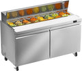 60" W Commercial Refrigerator Sandwich Salad Prep Table, 17.8 Cu.ft 2 Door Commercial Stainless Steel Food Prep Fridge with 16 Pans, Salad Prep Station for Restaurant, Bar, Shop, etc.